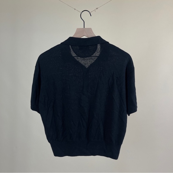 Monrow Melange Knitted Polo Shirt in Black - Picture 4 of 4